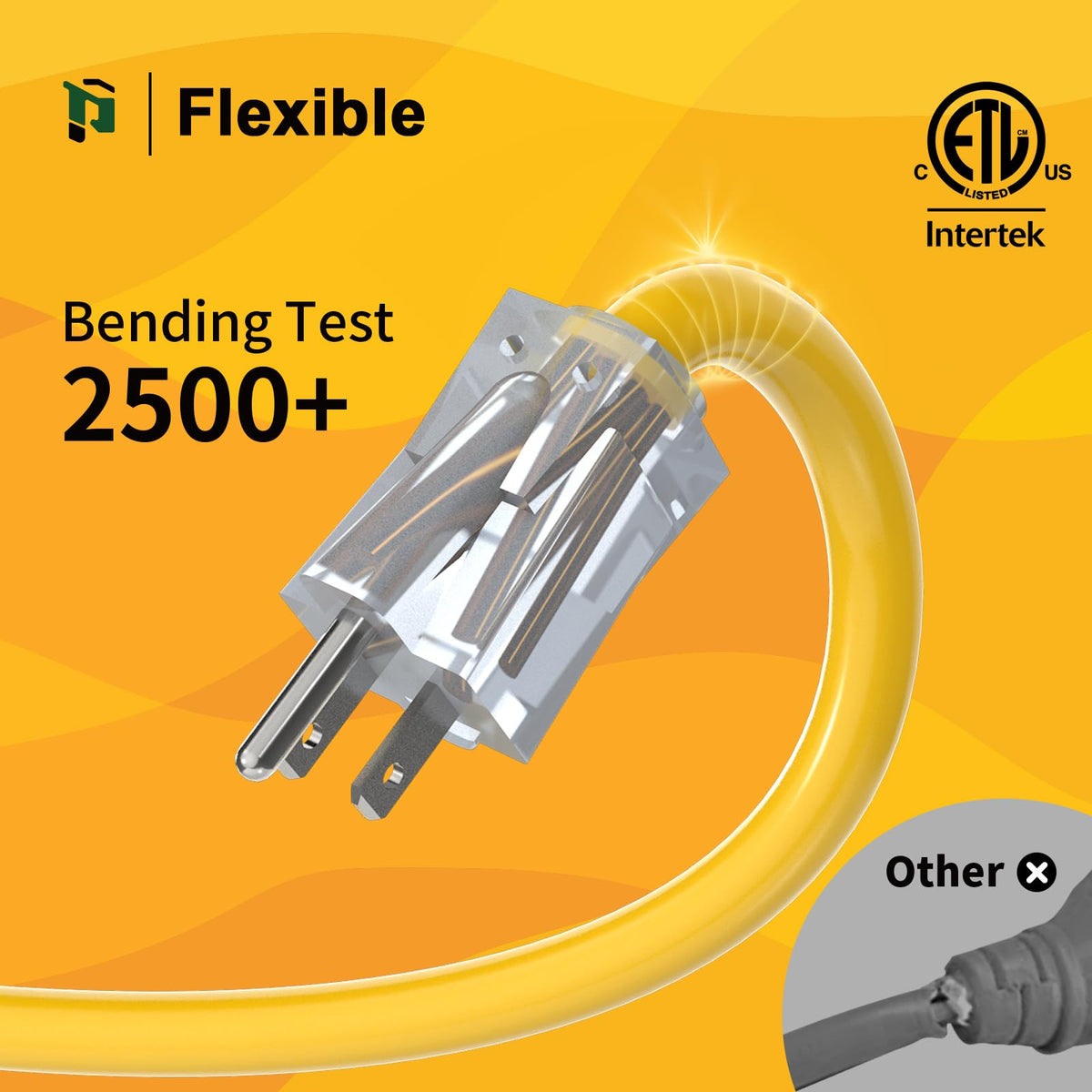 12 Gauge 100 Ft Heavy Duty Outdoor Extension Cord Waterproof Lighted End SJTW 3 Prong Grounded Plug 15A 1875W Yellow X30829