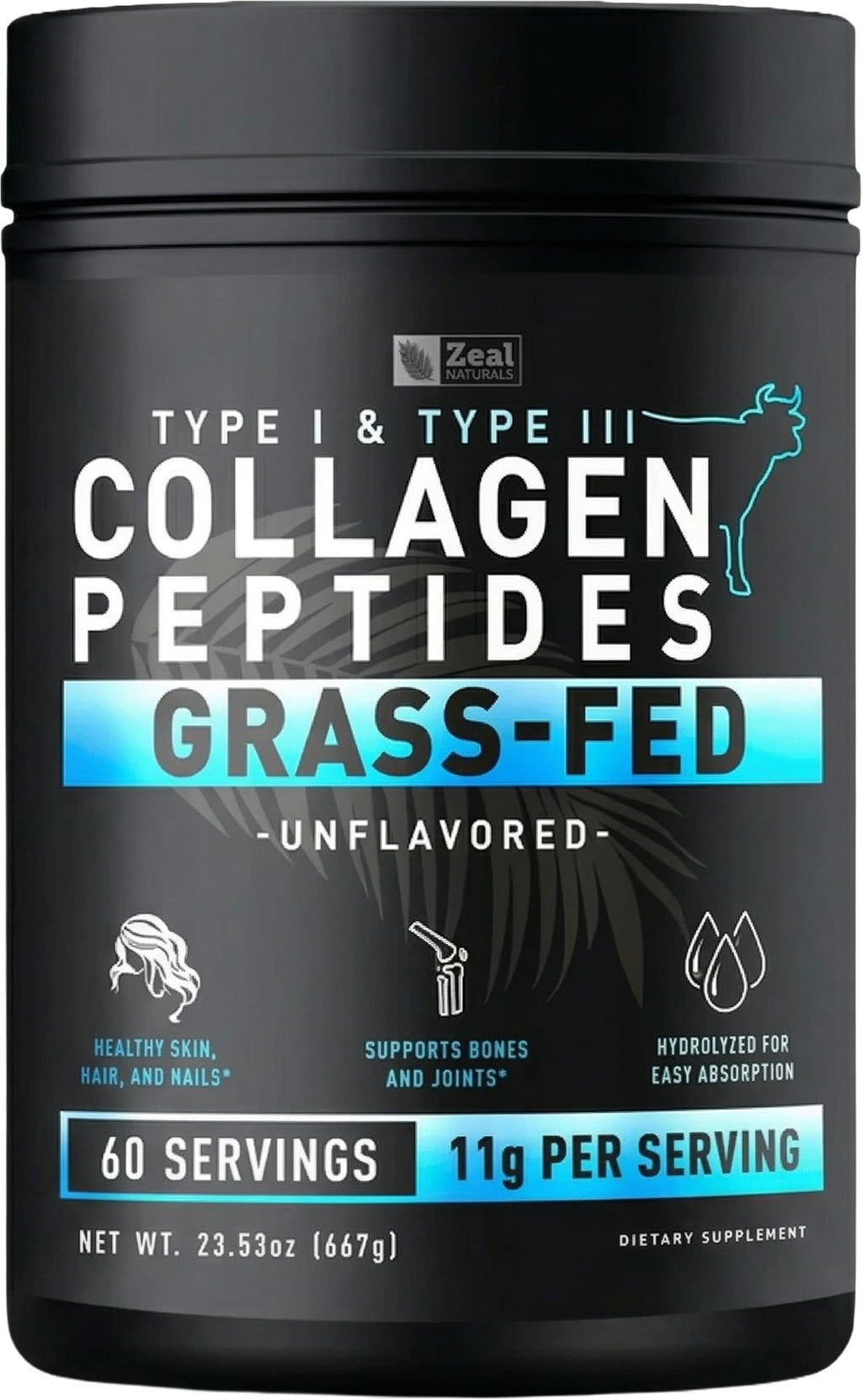 Hydrolyzed Collagen Peptides Powder, 10g Protein, Unflavored, 23.53 oz U3789