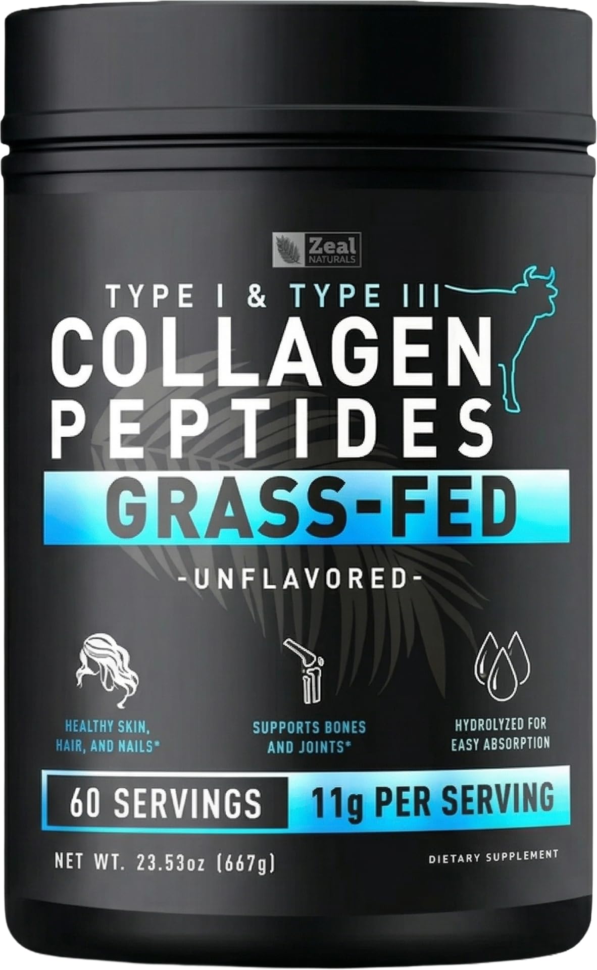 Hydrolyzed Collagen Peptides Powder, 10g Protein, Unflavored, 23.53 oz U3789