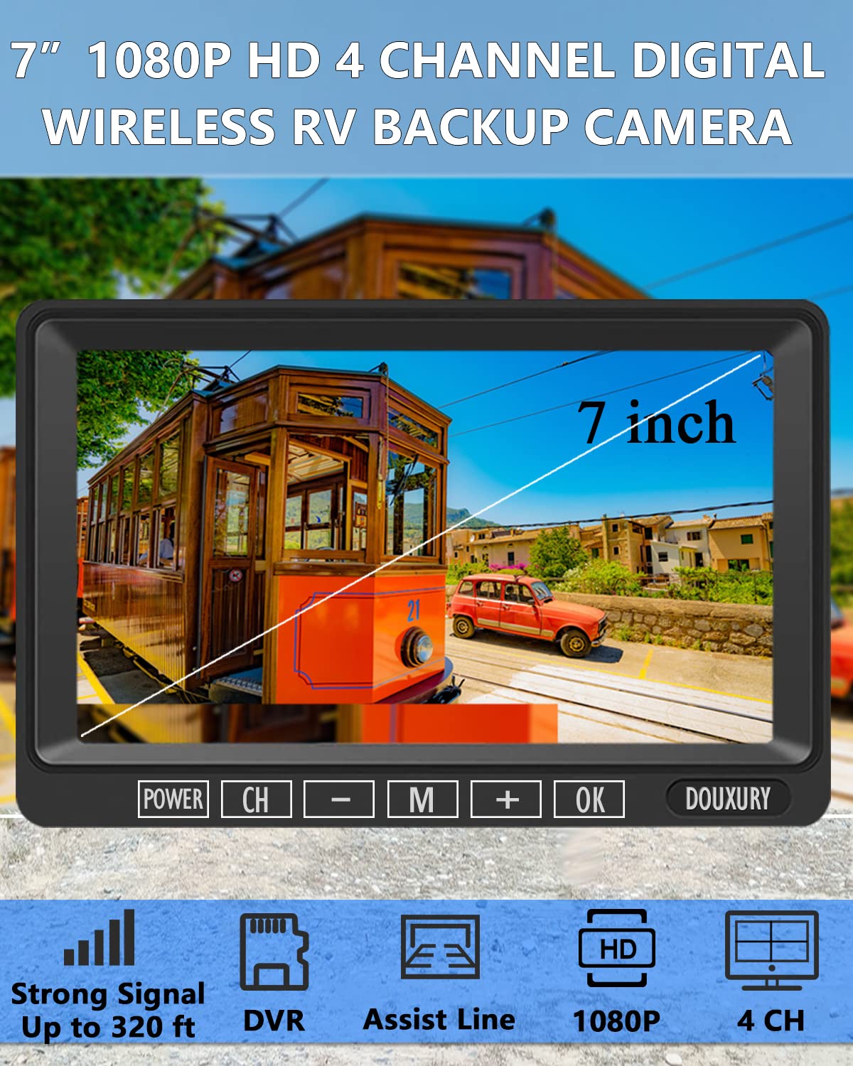 1080P Wireless Backup Camera System with 7'' Monitor IP69K Waterproof Y578