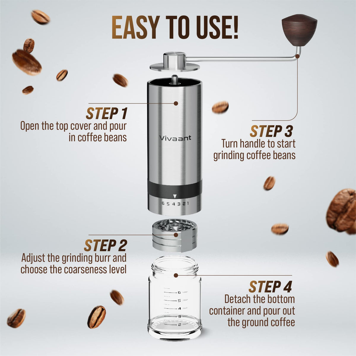 Manual Coffee Grinder Stainless Steel Conical Burr Mill B157