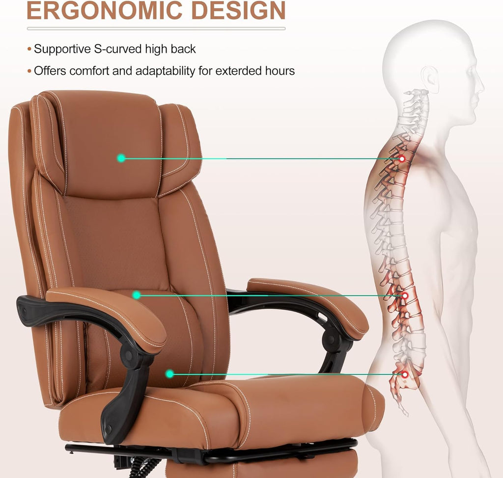 Brown Ergonomic Reclining Office Chair with Footrest and Lumbar Support V37661