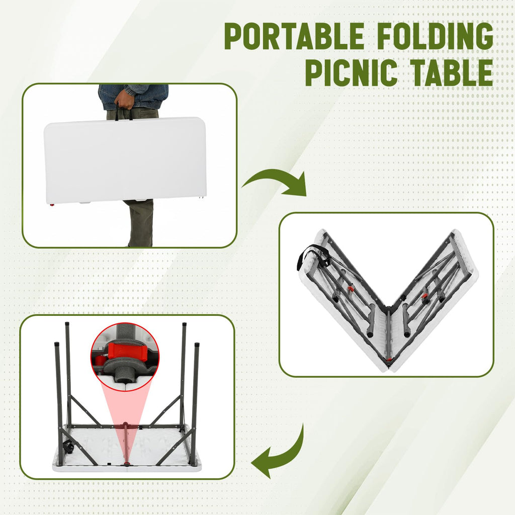 White Plastic Folding Card Table with Carrying Handle P139076