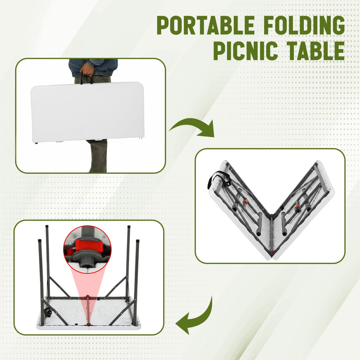 White Plastic Folding Card Table with Carrying Handle P139076