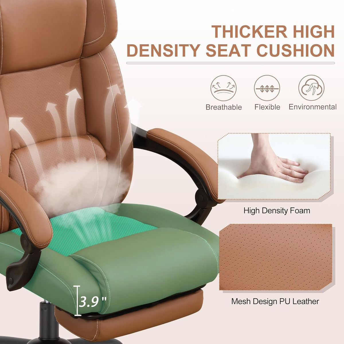 Brown Ergonomic Reclining Office Chair with Footrest and Lumbar Support V37661