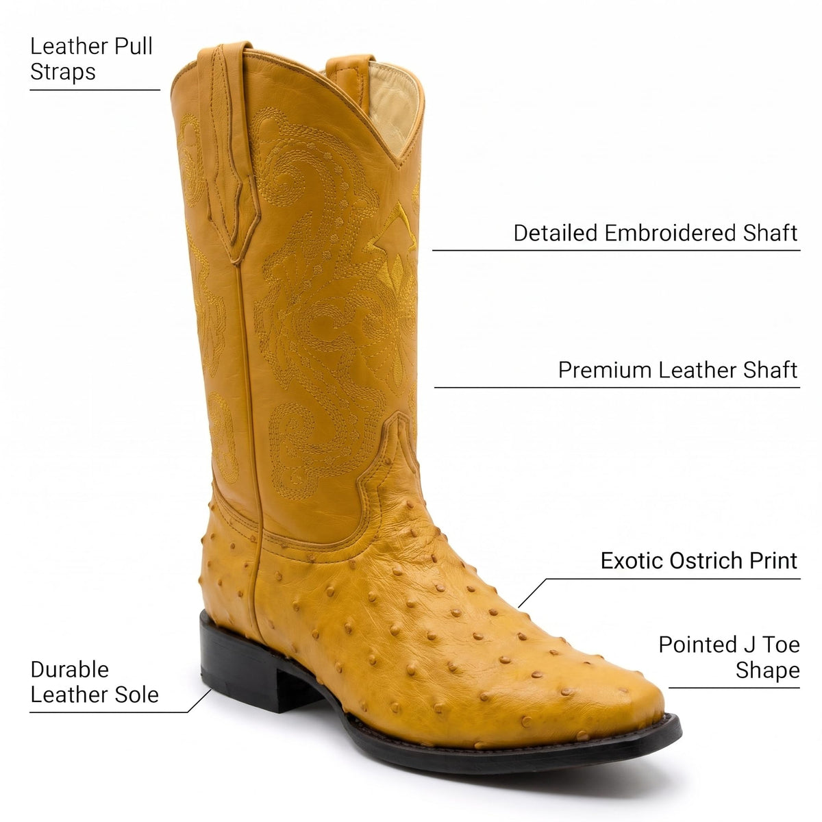 Mens Leather Cowboy Boots Embossed Ostrich Quill Print D852
