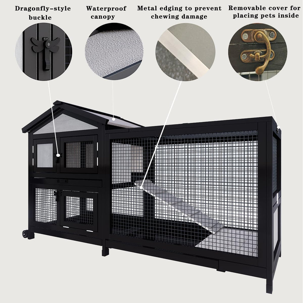 Black 2-Story Rabbit Hutch with Pull Out Tray A5467
