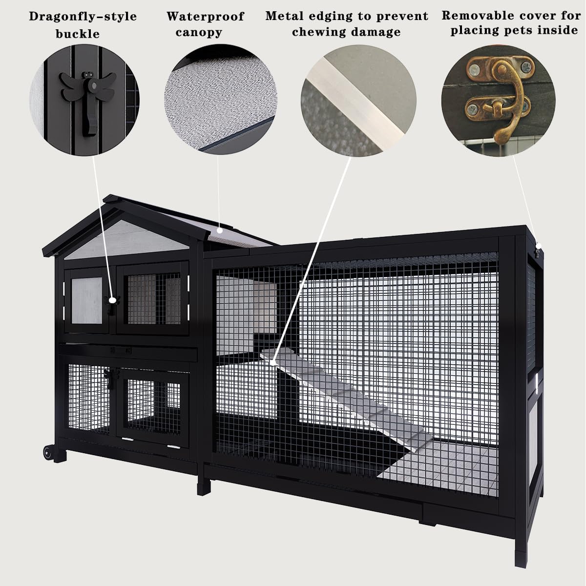 Black 2-Story Rabbit Hutch with Pull Out Tray A5467