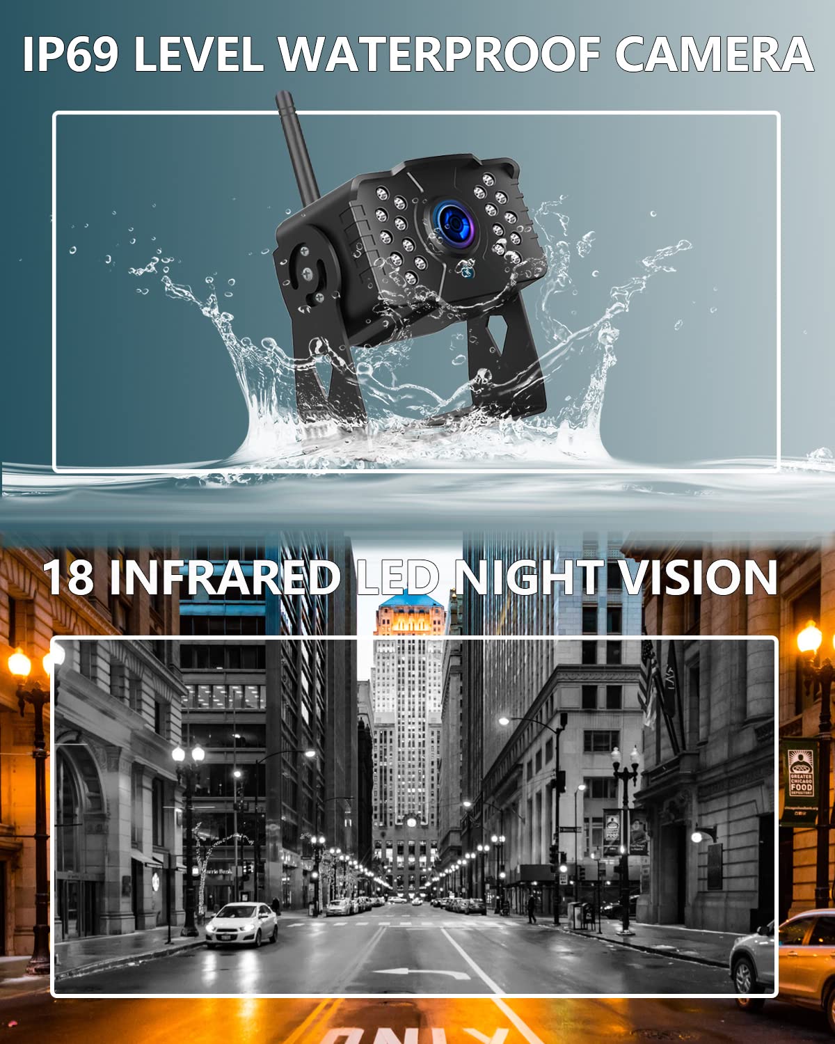 1080P Wireless Backup Camera System with 7'' Monitor IP69K Waterproof Y578
