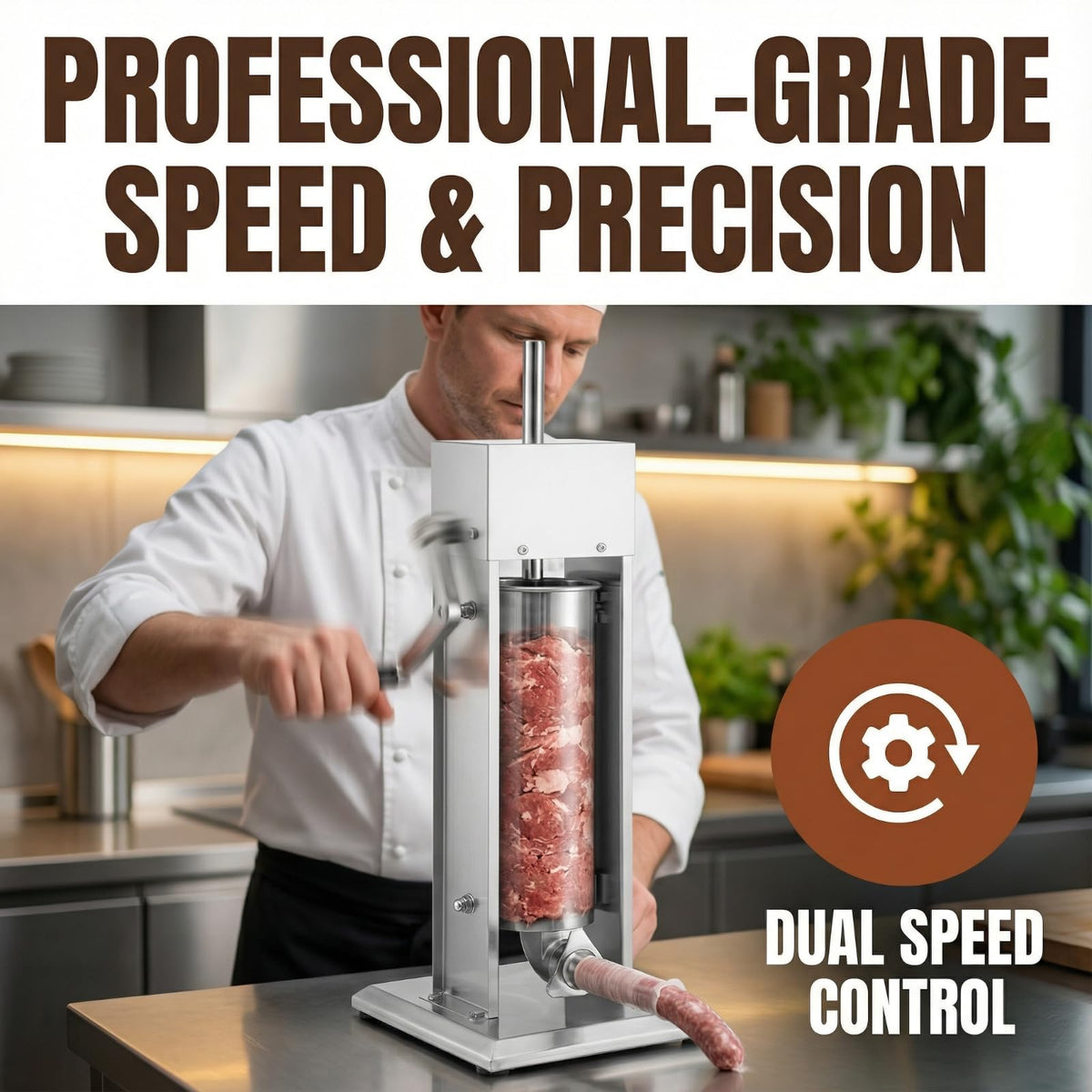 7 L Vertical Stainless Steel Sausage Stuffer with 4 Stuffing Tubes H910720