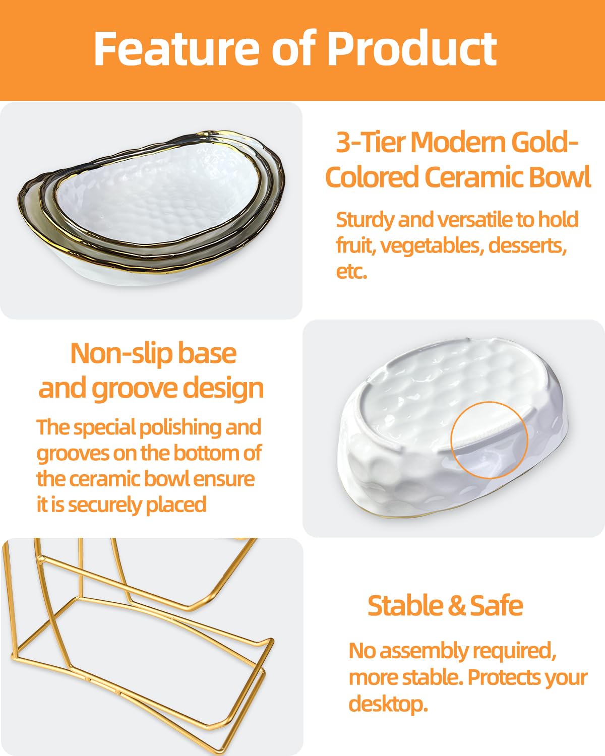 3-Tier Ceramic Fruit Bowl with Metal Stand Z234