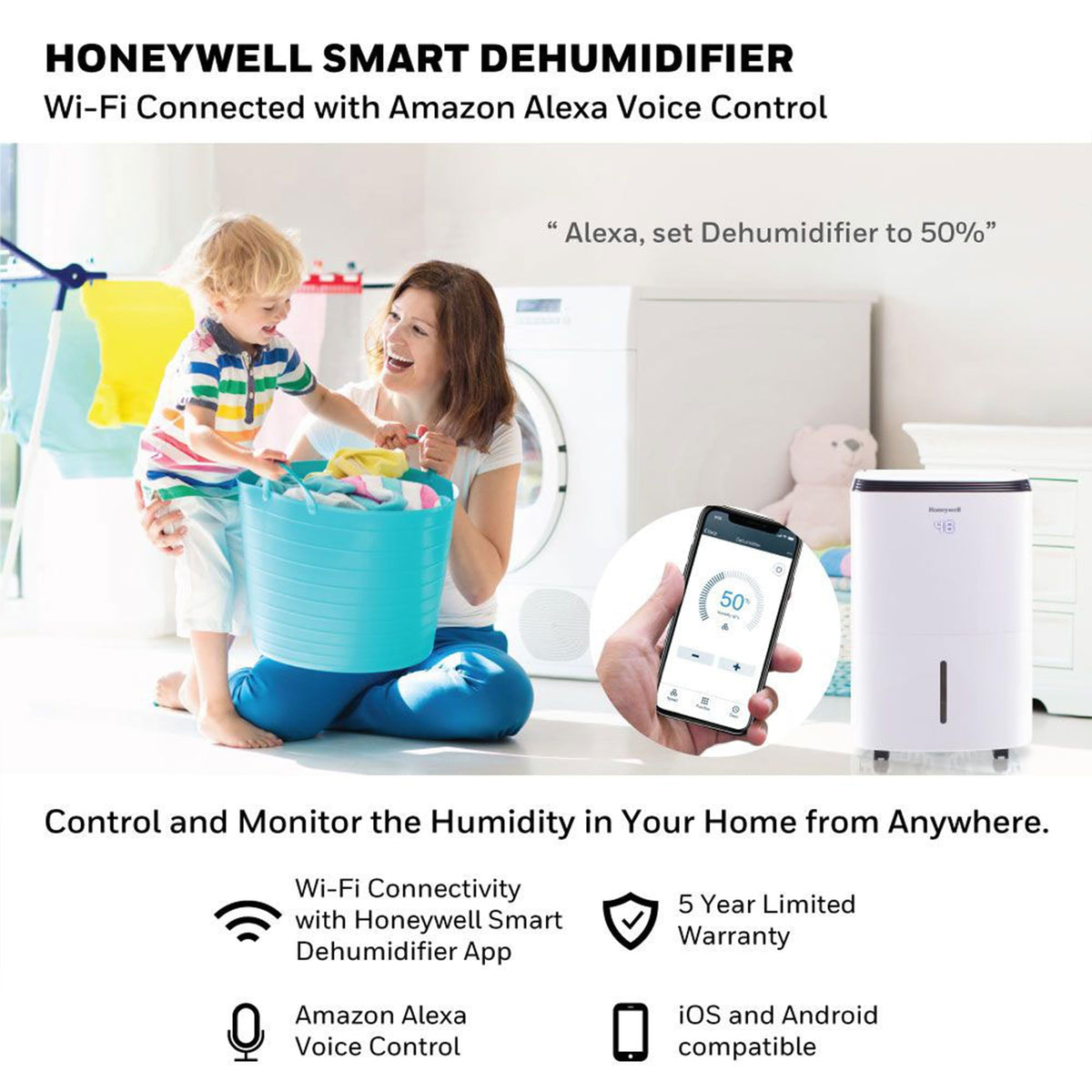 Smart WiFi 30-Pint Dehumidifier with Alexa Voice Control A75141