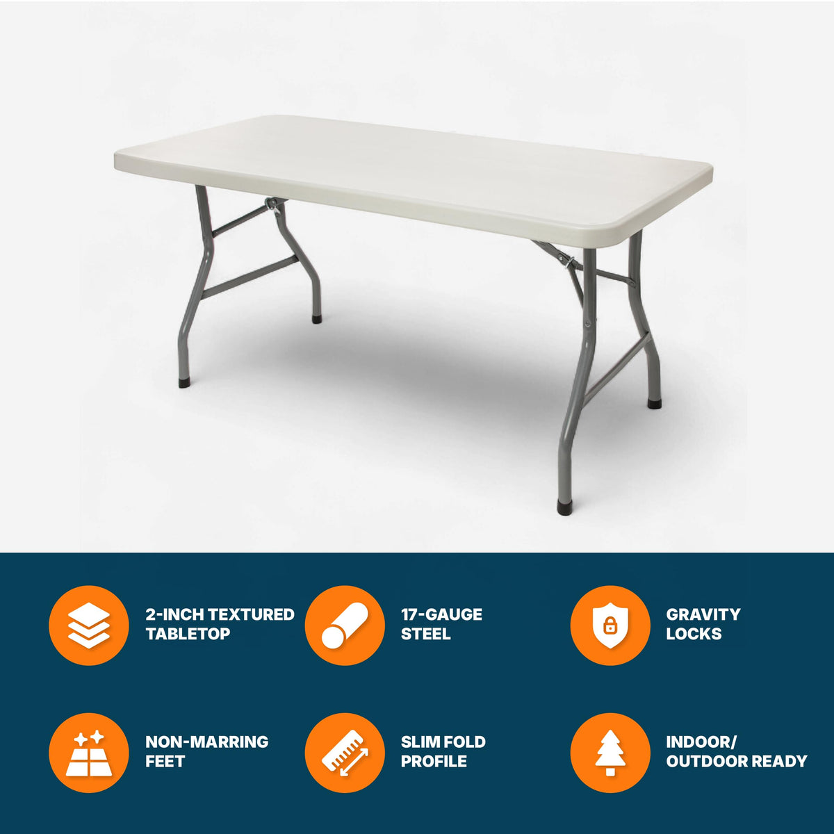 Rectangular Heavy-Duty Folding Table with Steel Frame N703082