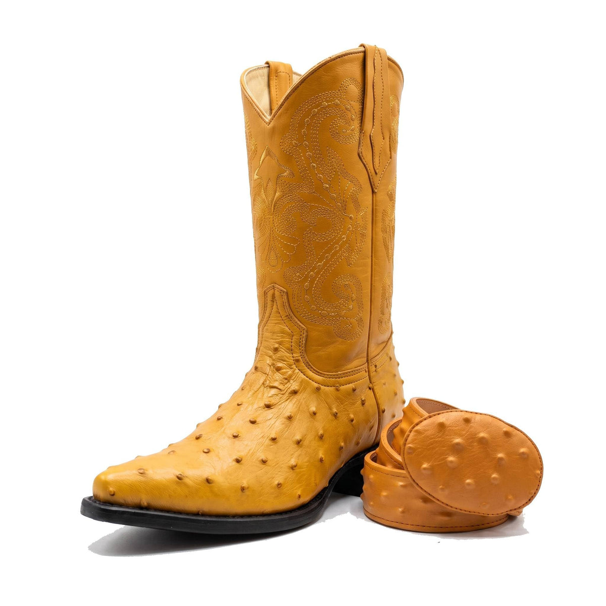 Mens Leather Cowboy Boots Embossed Ostrich Quill Print D852