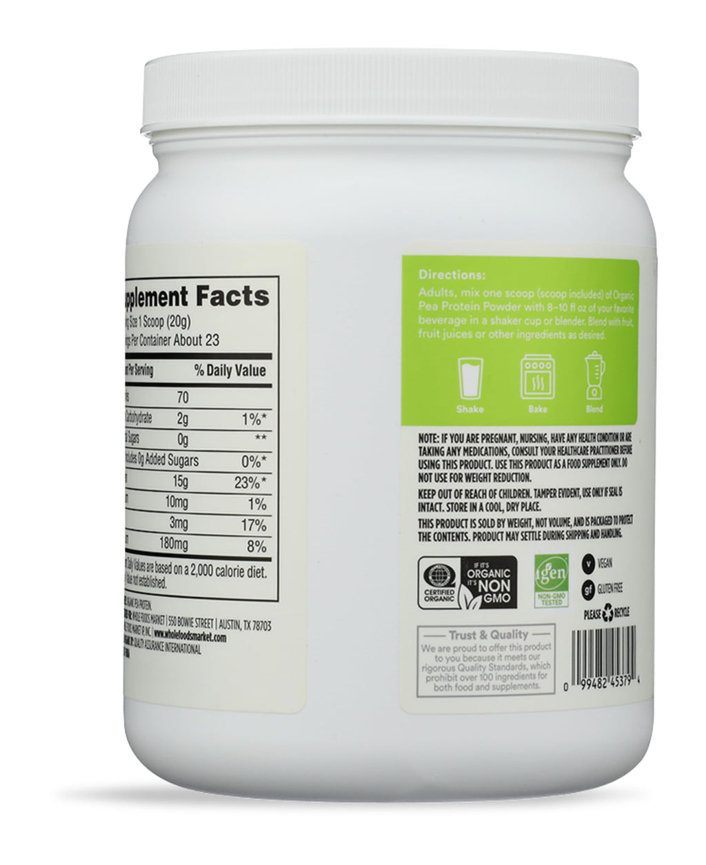 Organic Pea Protein, 16 Ounce U597278