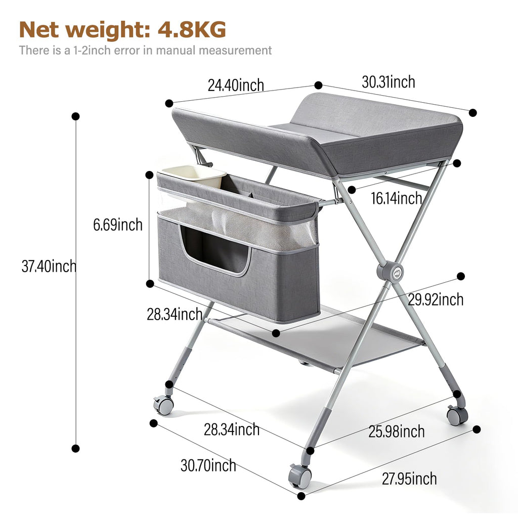 Baby Changing Table with Wheels, Portable Adjustable Folding Diaper Station with Storage E990438