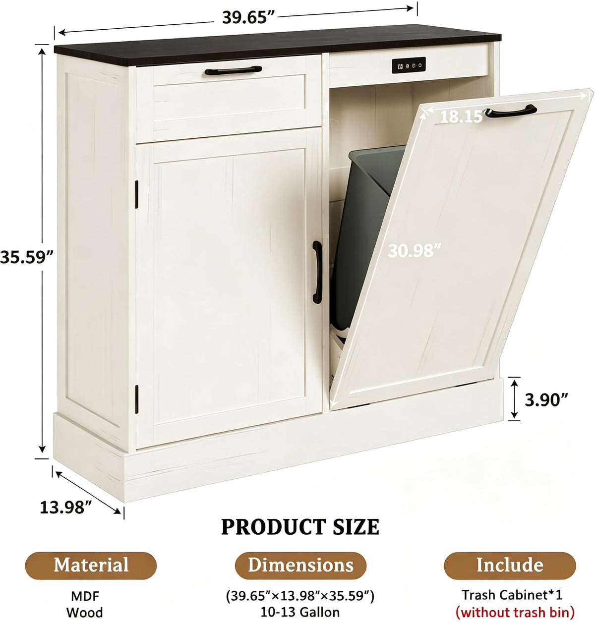 Off-White Tilt Out Trash Can Cabinet L403