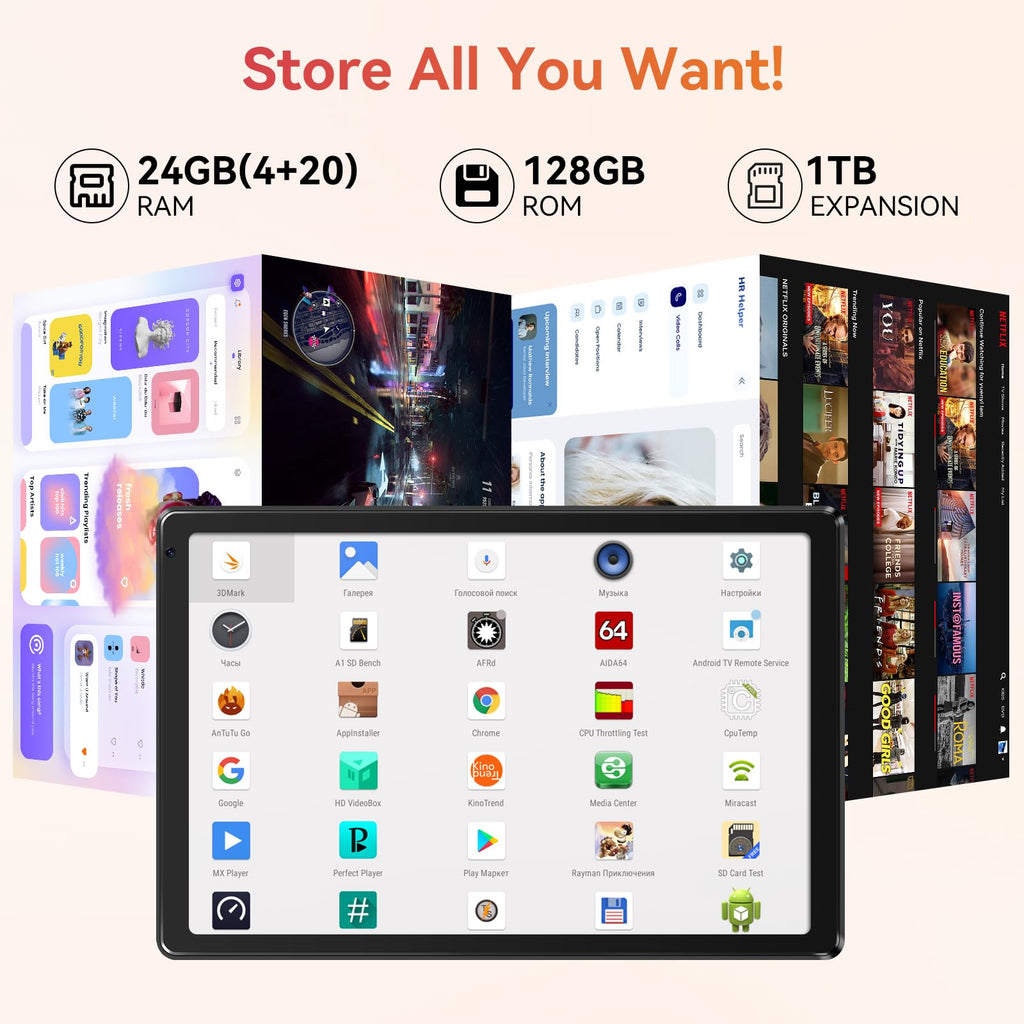 10.1" Android Tablet with Octa-core Processor 24GB RAM 128GB ROM HD IPS Touchscreen R266018