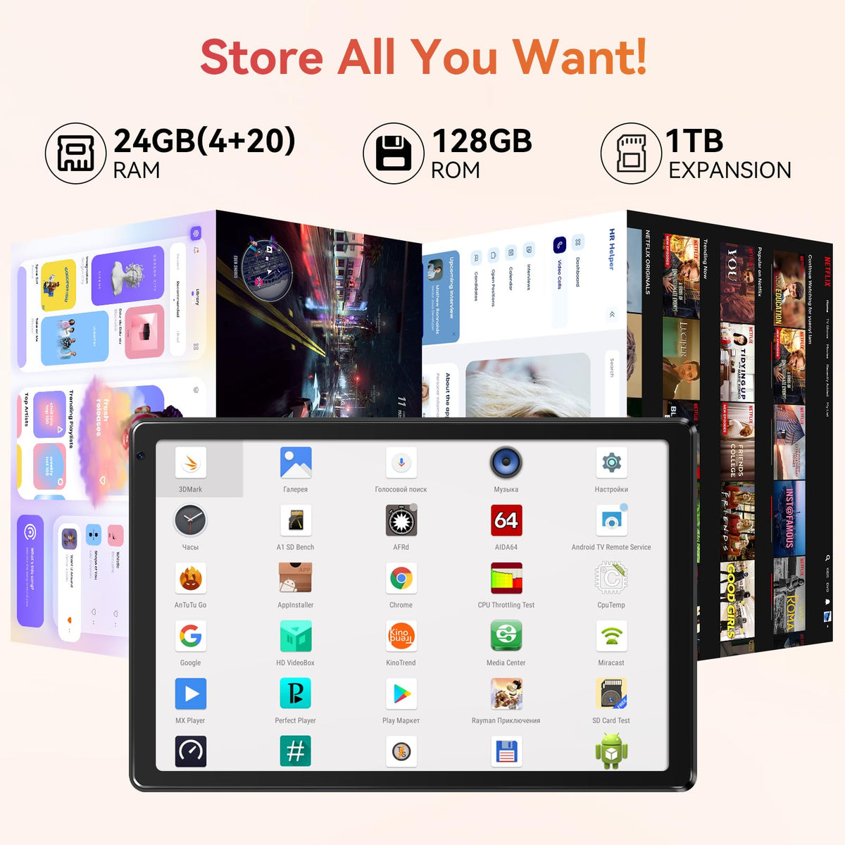 10.1" Android Tablet with Octa-core Processor 24GB RAM 128GB ROM HD IPS Touchscreen R266018