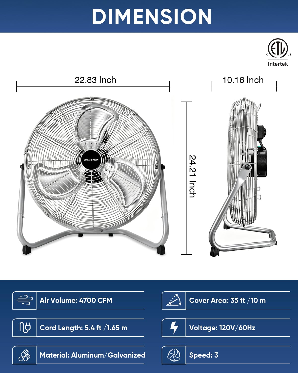 20 Inch 3 Speed Metal Industrial Fan W258231