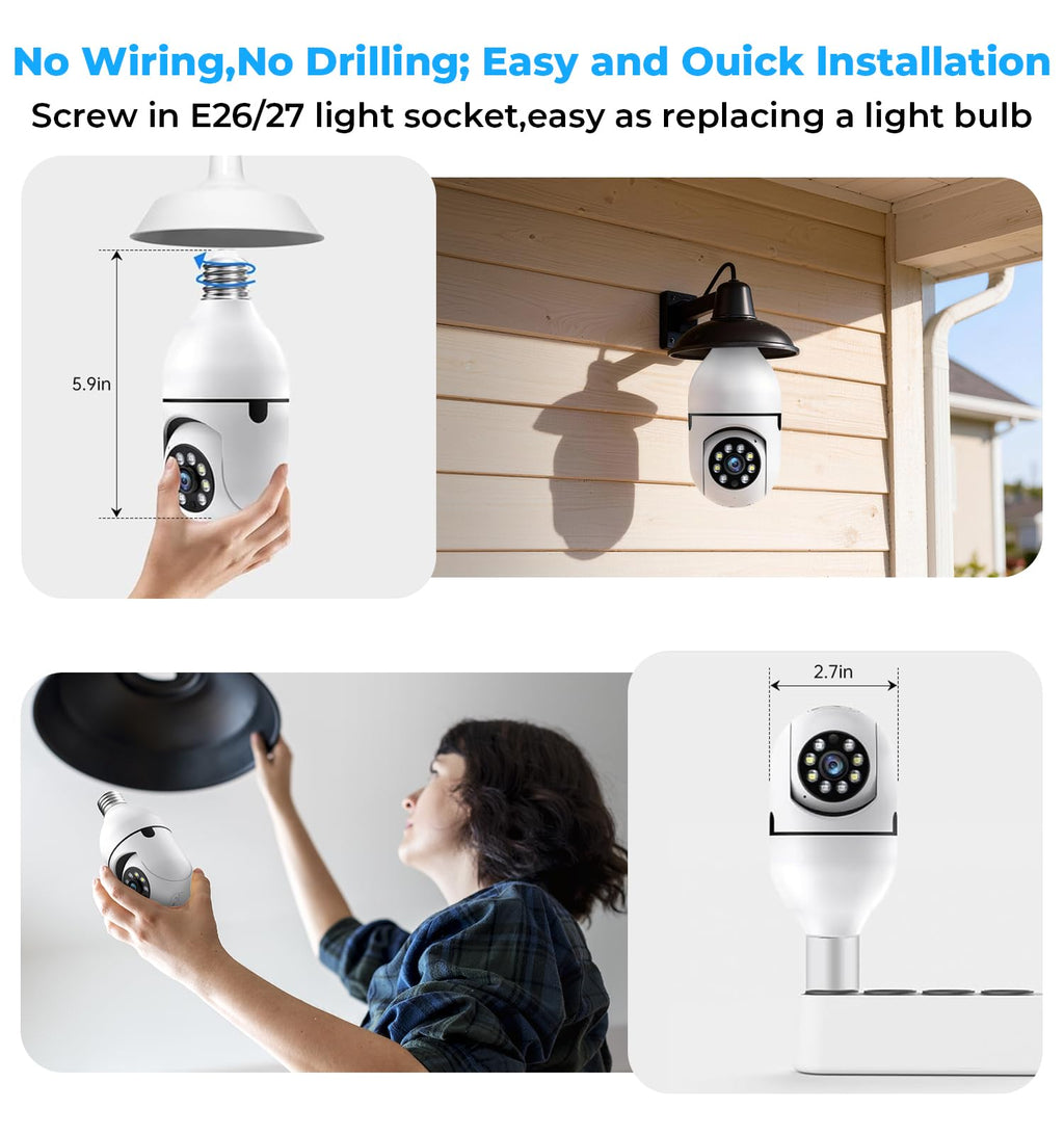 2K 5GHz & 2.4GHz WiFi Light Bulb Security Camera 360° PTZ K510