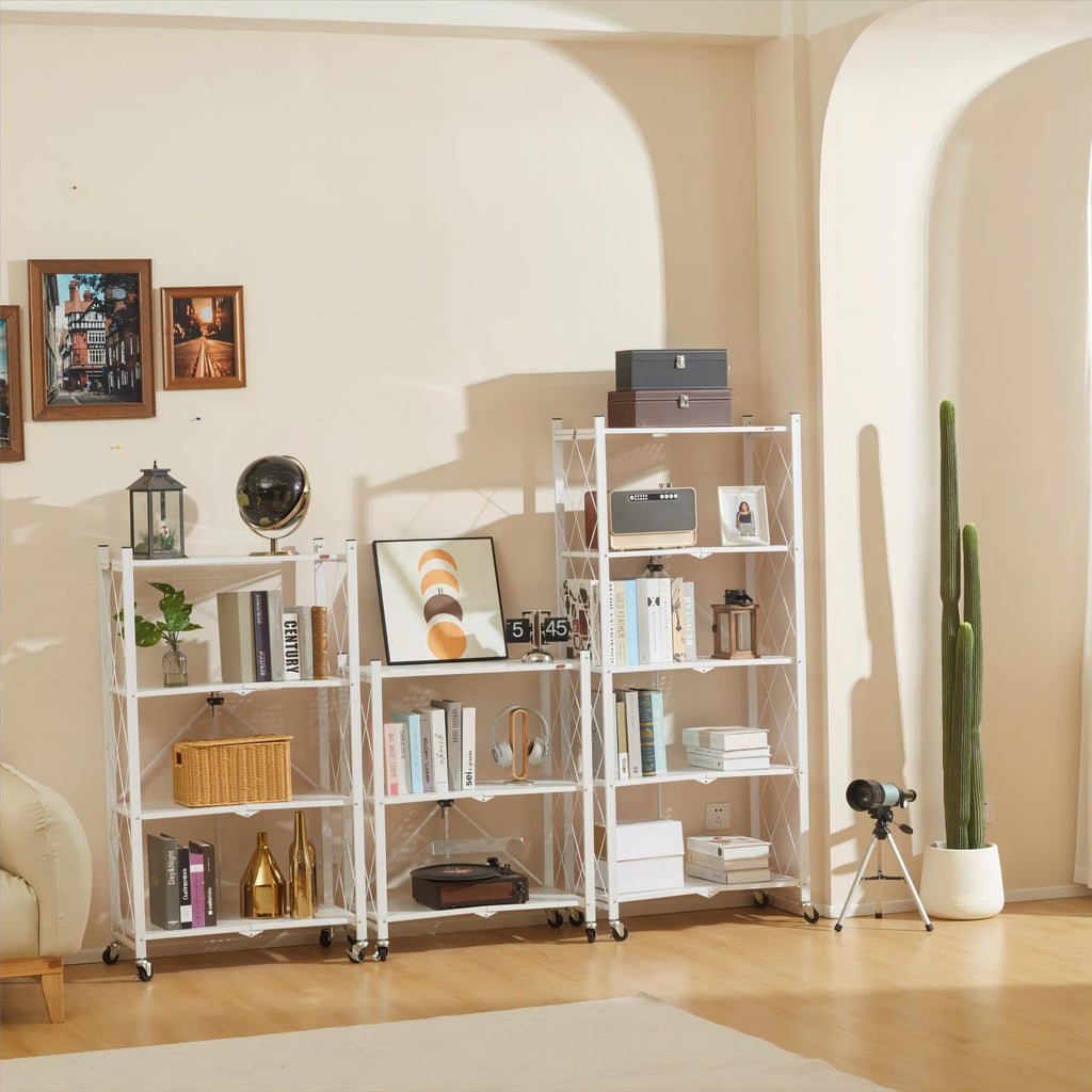 4 Tier White Metal Storage Shelves with Wheels V156781