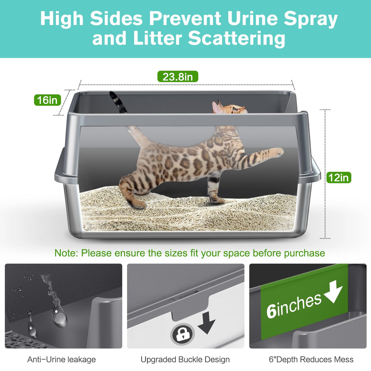 Stainless Steel Cat Litter Box with High Sides Lid P741493