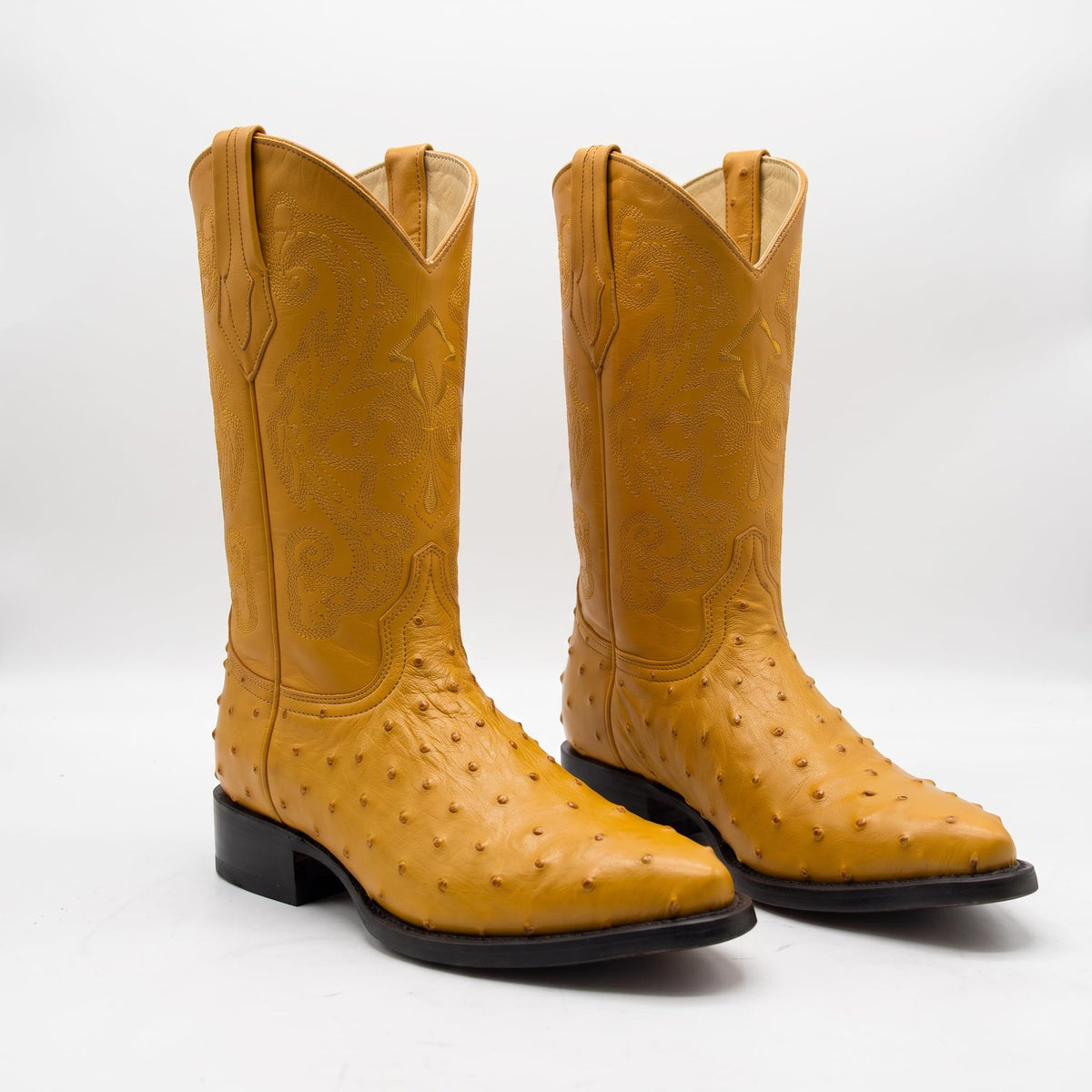Mens Leather Cowboy Boots Embossed Ostrich Quill Print D852