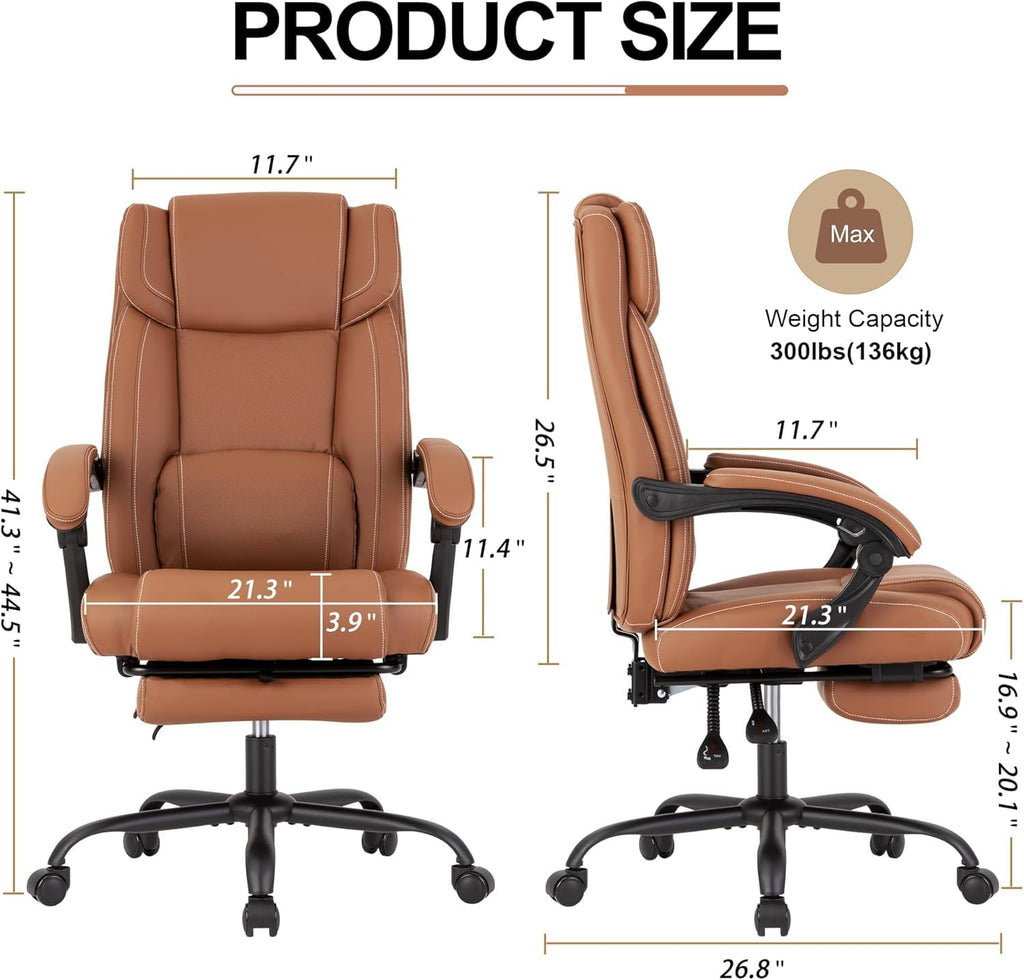 Brown Ergonomic Reclining Office Chair with Footrest and Lumbar Support V37661