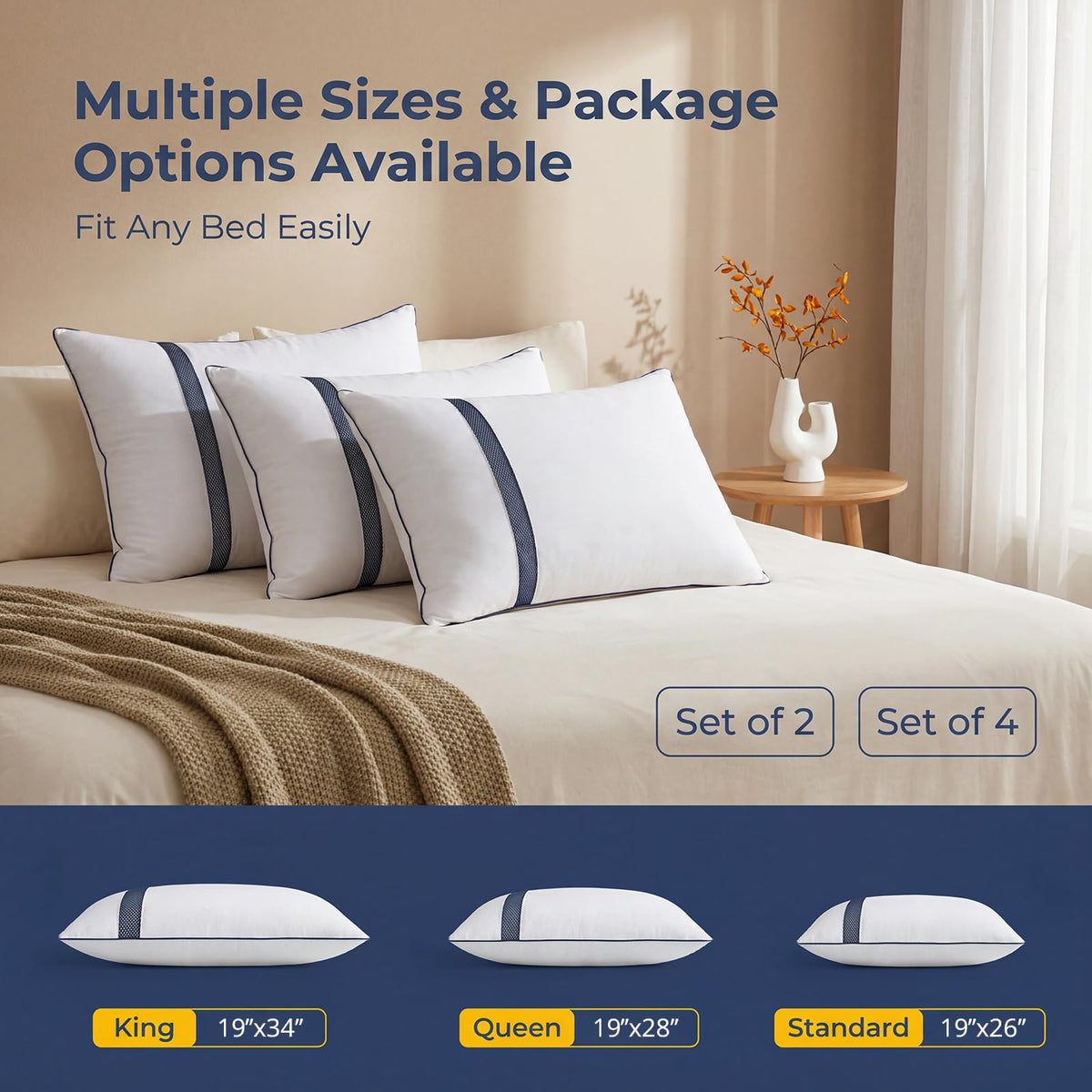King Size Set of 2 Down Alternative Bed Pillows D340
