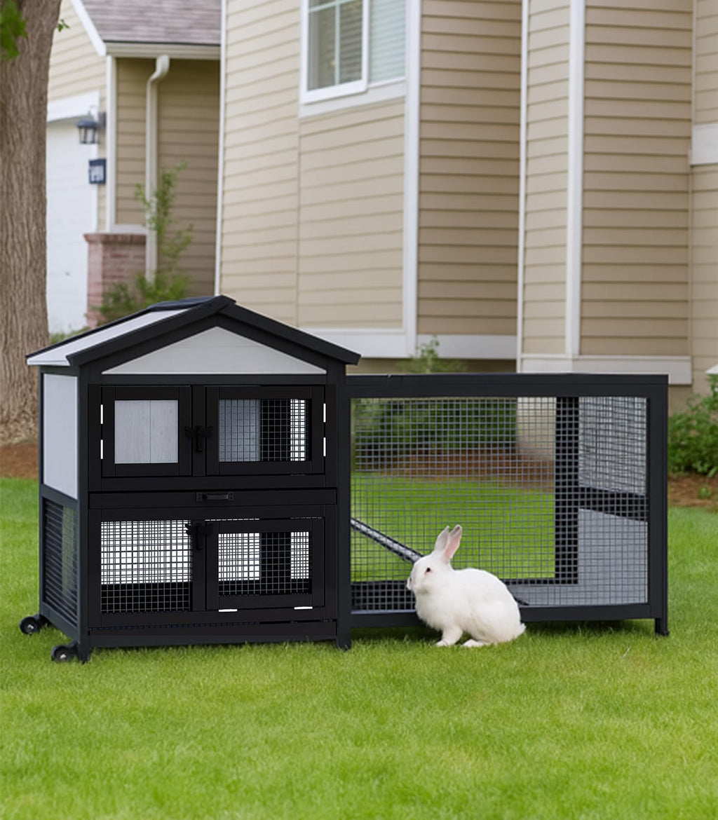 Black 2-Story Rabbit Hutch with Pull Out Tray A5467