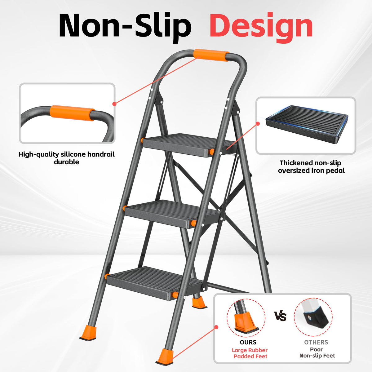 3 Step Ladder 600lbs Folding Step Stool D74488