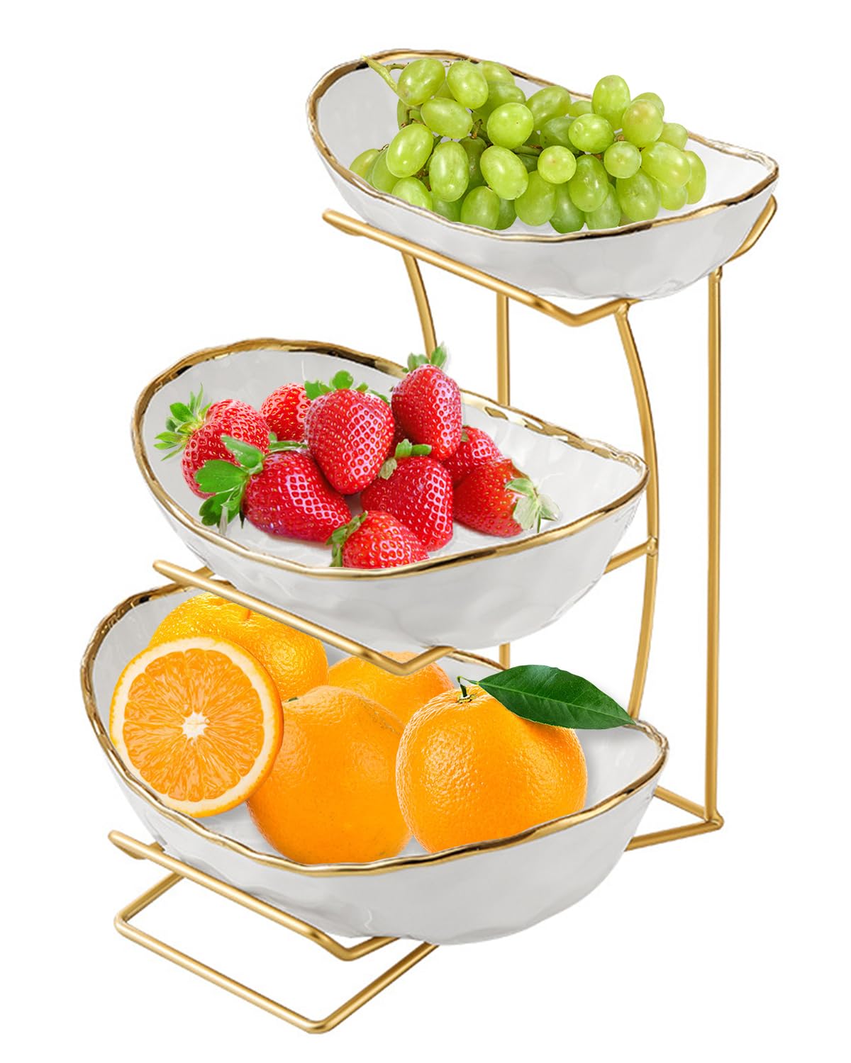3-Tier Ceramic Fruit Bowl with Metal Stand Z234