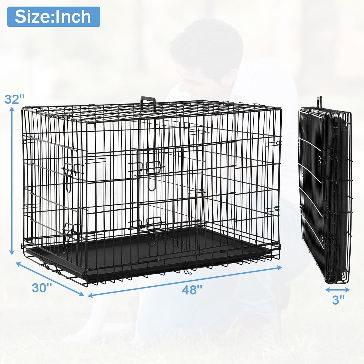 48 Inch Foldable Metal Wire Dog Crate with Tray M996295
