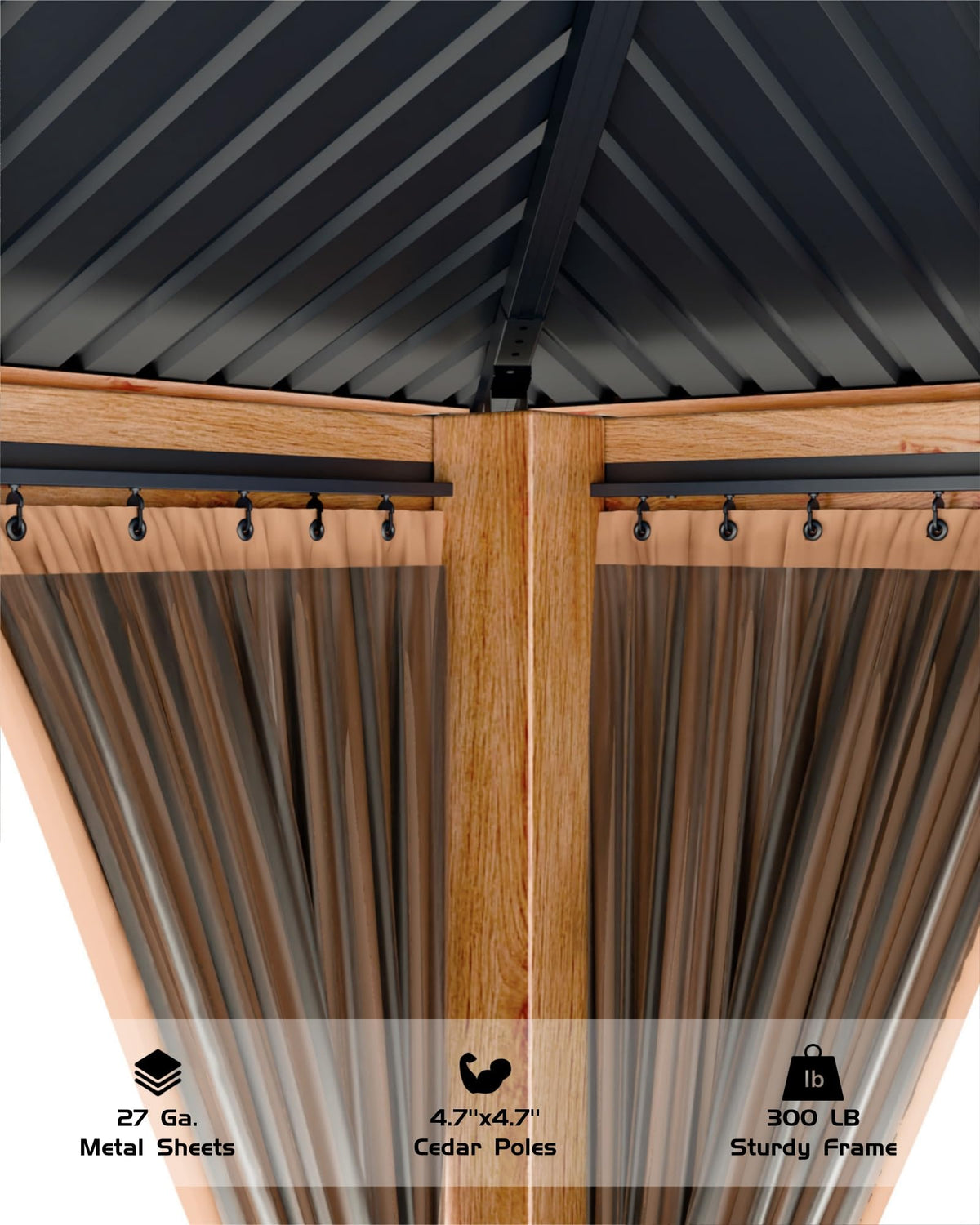 Hardtop Wood Gazebo 10 x 10 ft with Double Metal Roof T921039