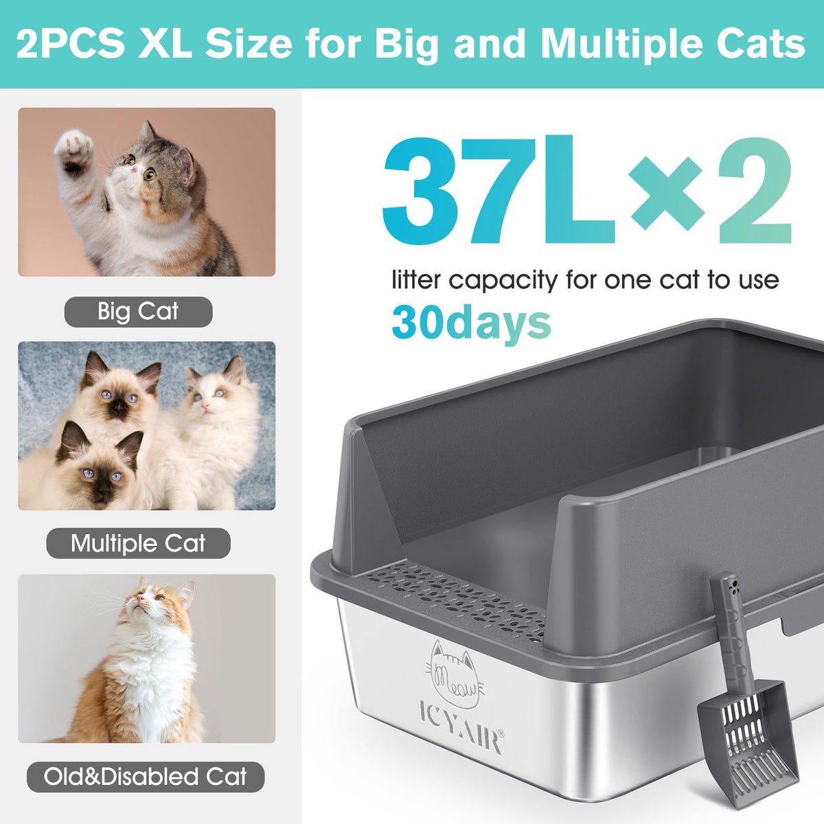 Stainless Steel Cat Litter Box with High Sides Lid P741493