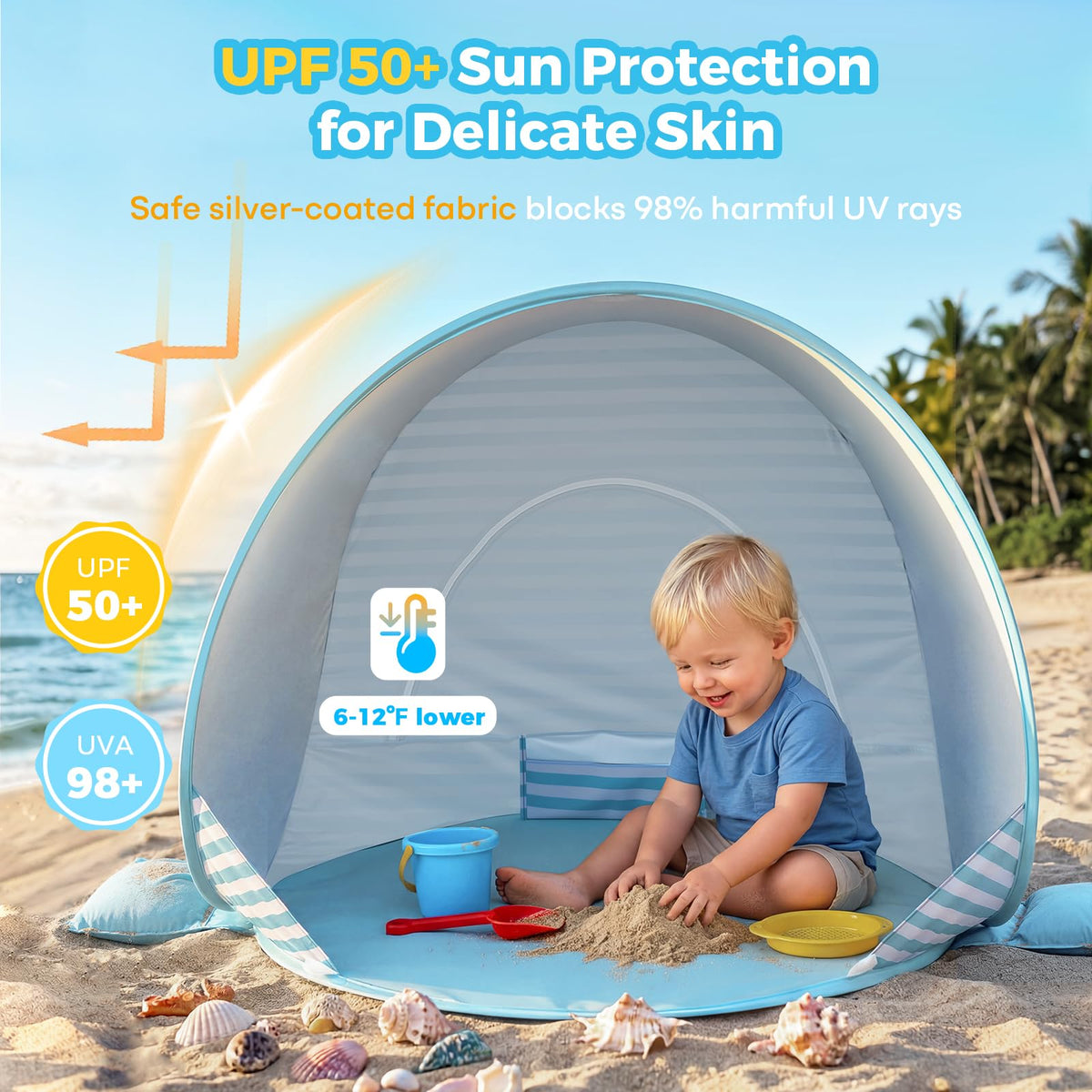 Pop Up Baby Beach Tent with UPF50+ UV Protection N47772