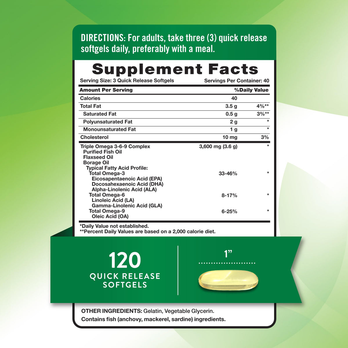 Omega 3-6-9 Softgels 3600mg 120 Count T981486