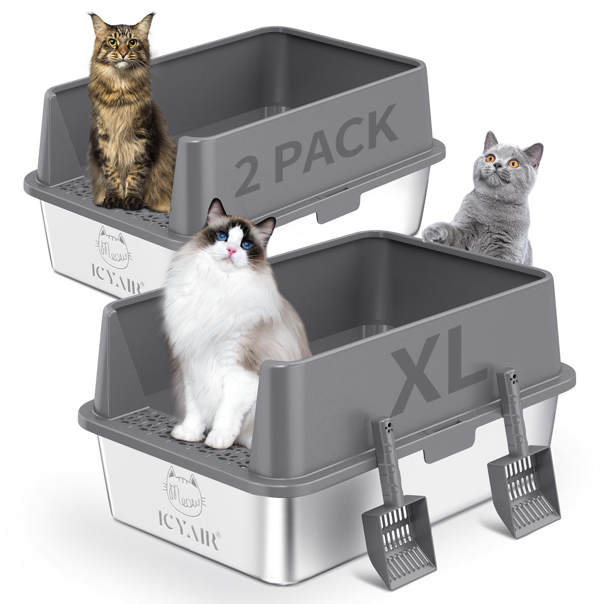 Stainless Steel Cat Litter Box with High Sides Lid P741493