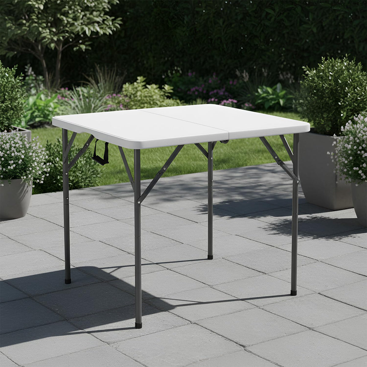 White Plastic Folding Card Table with Carrying Handle P139076