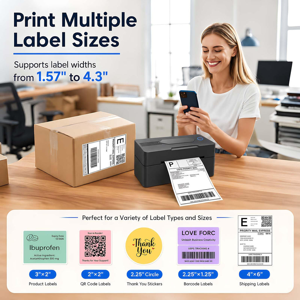 Bluetooth Thermal Shipping Label Printer, 4x6, Matte Black S8332