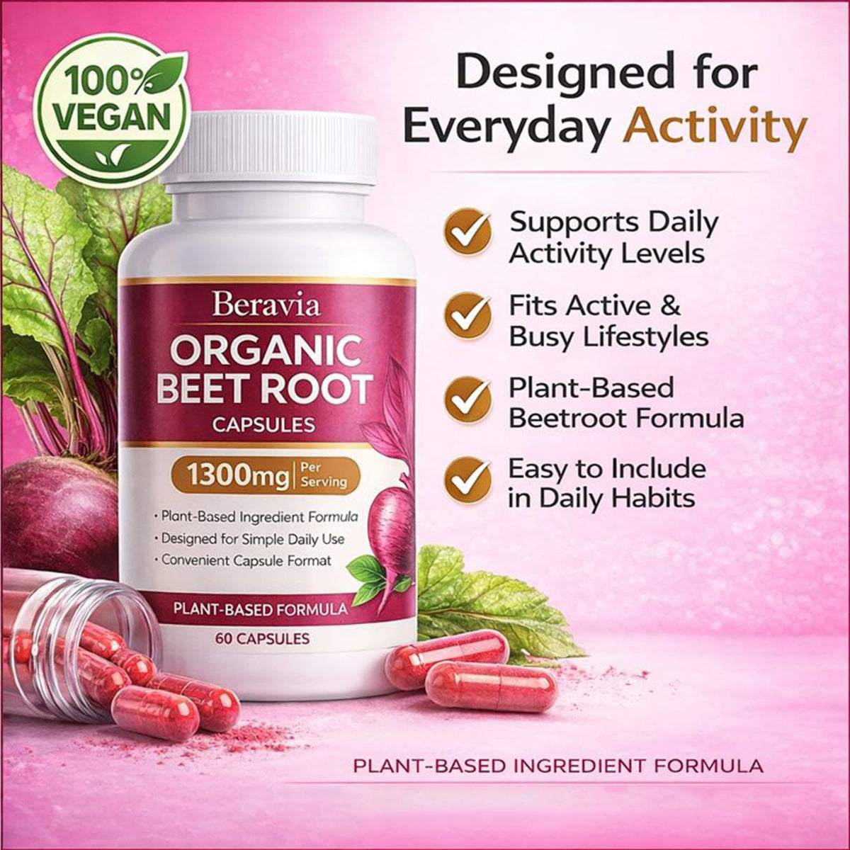 Organic Beet Root Capsules 1300 mg 60 Capsules A9848