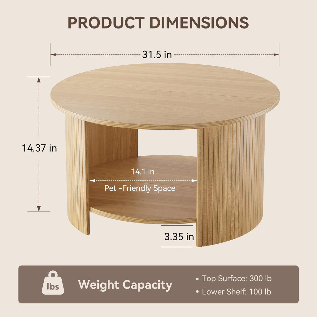 31.5" Round Wood Coffee Table with Storage Z487523