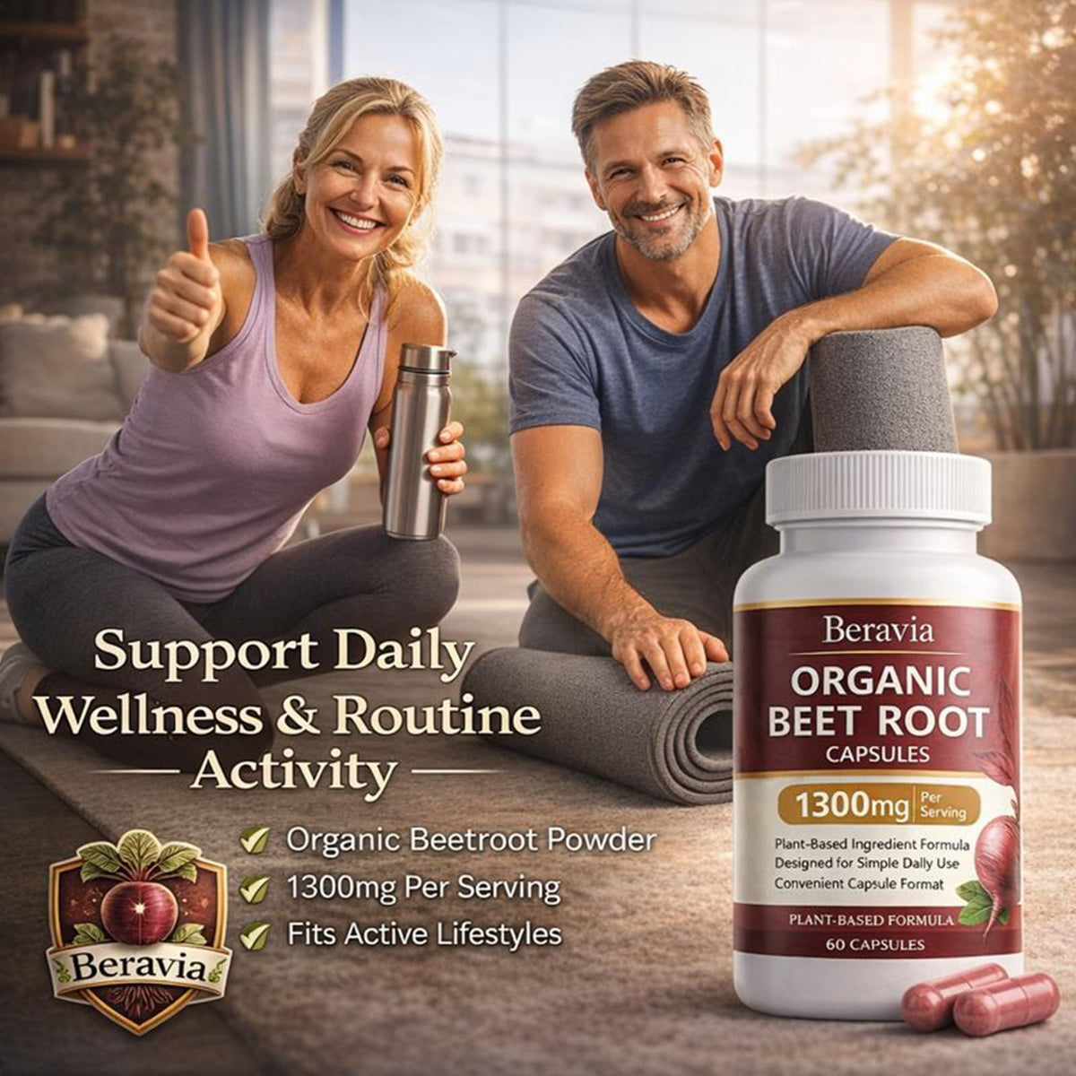 Organic Beet Root Capsules 1300 mg 60 Capsules A9848