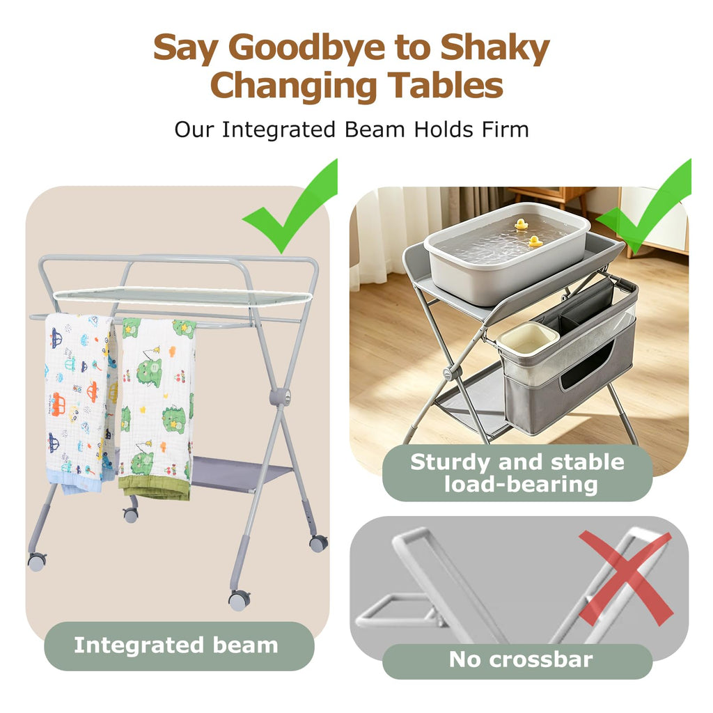 Baby Changing Table with Wheels, Portable Adjustable Folding Diaper Station with Storage E990438