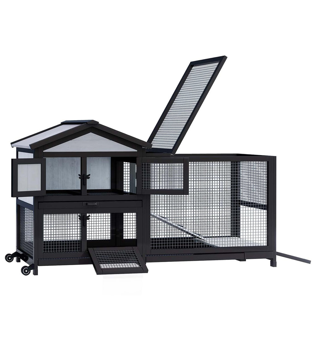 Black 2-Story Rabbit Hutch with Pull Out Tray A5467