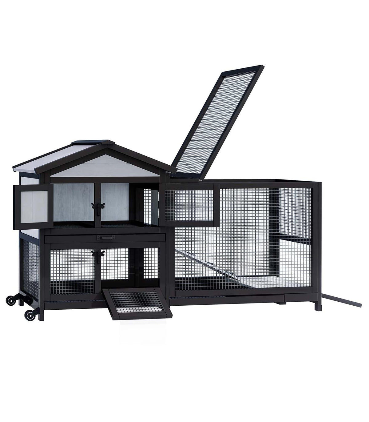 Black 2-Story Rabbit Hutch with Pull Out Tray A5467