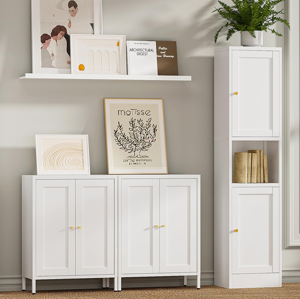 White Metal Bathroom Floor Storage Cabinet with 2 Doors K754