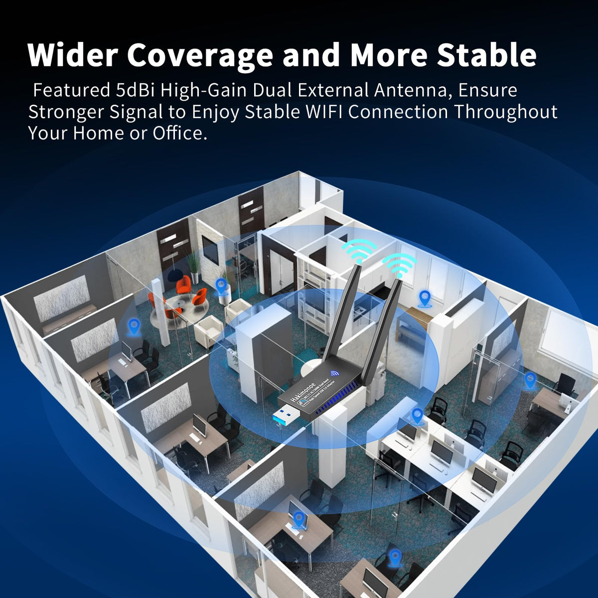 USB 3.0 AC1300Mbps Dual Band WiFi Adapter K33193