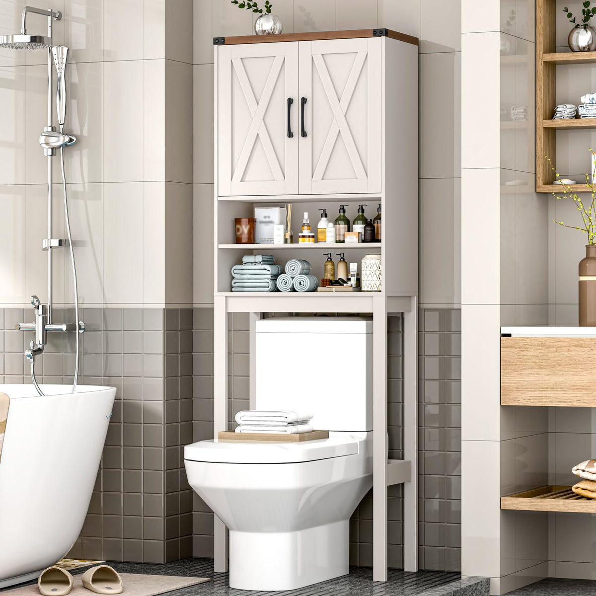 Over The Toilet Storage Cabinet with Adjustable Shelf, White C9887
